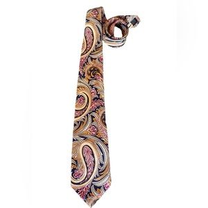 AKM Men's 100% Silk Neck Tie Vtg 80s/90s Paisley Gold, Navy Blue and burgundy